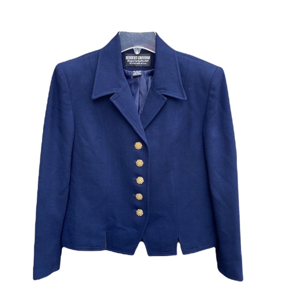 Herbert Grossman Blue Cropped Blazer Jacket Designed by Cynthia Sobel VINTAGE